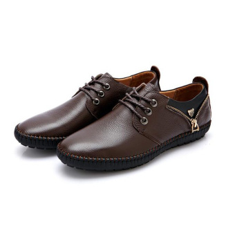 Men Casual Single Shoes Shoelaces Shoes Handmade Cow Leather Sewing Shoes Men Flat Shoe Dark Brown - intl  