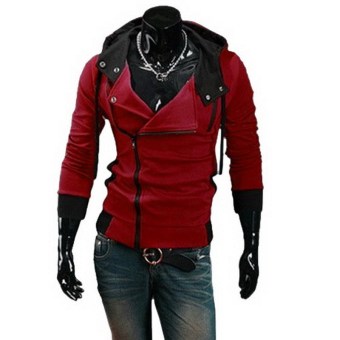 Men Casual Slim Fit Hoodies Hooded Coat Jacket Tops Sweatshirt Overcoat Outwear Red - intl  