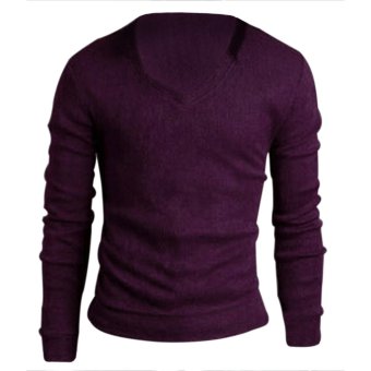 Men Casual Slim Fit V-neck Knitted Cardigan Pullover Jumper Sweater Tops Purple - Intl - intl  