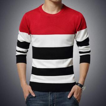 Men Casual Sweaters Men's O-Neck Knit Warm Pullover Sueter Pull Homme Jersey Male Polo Sweater (Red) - intl  