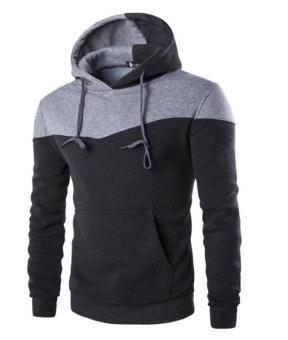 Men Color Block Drawstring Kangaroo Pocket Hoodie Jacket (Dark Grey) - intl  