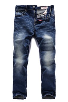 Men Denim Loose Straight Embroidery Clubwear Jeans Pants  