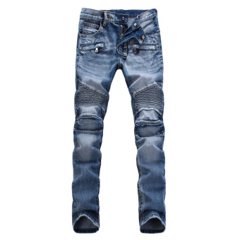 Men Designed Straight Slim Denim Trousers(Light blue) - intl  