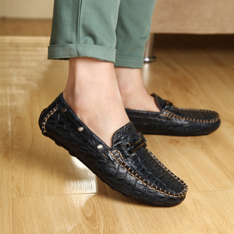 Men Fashion Crocodile striae Leather Loafers - Black - intl  