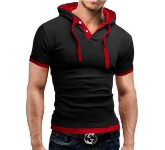 Men Fashion Hooded Collar Sling Design Tops & Tees Short Sleeve Slim T-shirt (red) - Intl  
