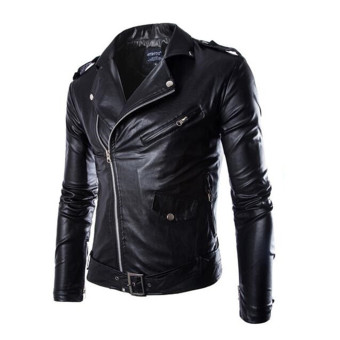 Men Fashion Slim Fit PU Leather Bike Overcoat Jacket Coat - intl  