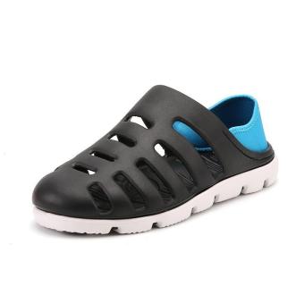 Men Hollow Sneakers Beach Sandals Slip on Loafer Slipper Breathable Stripe Shoes-Black - intl  