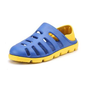 Men Hollow Sneakers Beach Sandals Slip on Loafer Slipper Breathable Stripe Shoes-Blue - intl  