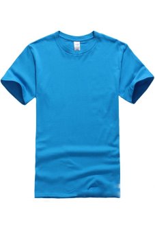 Men Jewel Neck Pure Color T-Shirt (Blue)  