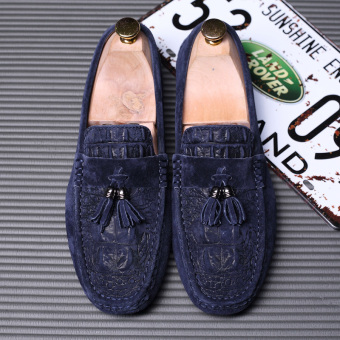 Men Loafers Soft Moccasins Breathable Loafers Genuine Leather Men Flat Shoes (Blue) - intl  