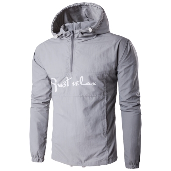 Men 's Casual Jacket Fashion Letter Print Hooded coat Grey - intl  