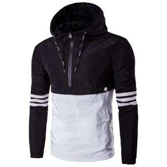 Men 's Casual Jacket Fashion Pin - Stripe Hooded Jacket Black+White - intl  