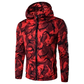 Men 's Casual Jacket Korean Fashion Camouflage Hooded Jacket Red - intl  