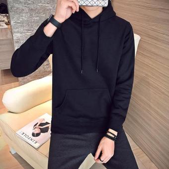 Men 's Large Size Winter Fleece Solid Color Hooded Hoodies(Black) - intl  