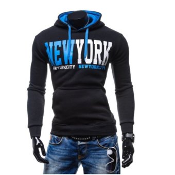 Men 's Sweatshirts Korean Fashion Letter Print Hooded Jacket Black+Blue - intl  