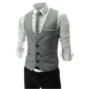 Men‘s Top Designed Casual Slim Fit Skinny Dress Vest Waistcoat Grey - intl  