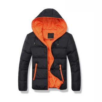 Men 's winter coat warm hooded zipper cotton Black+Orange - intl  