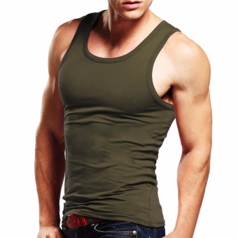 Men Shirts Simple Cotton Men's Sleeveless Vest Based Vest Primer Six Color For Choose (Army Green) - intl  