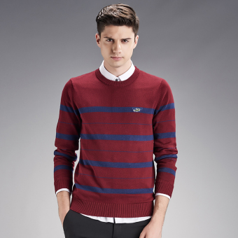 Men Sweaters Autumn Winter Cotton Solid Knitwear(Wine Red) - intl  
