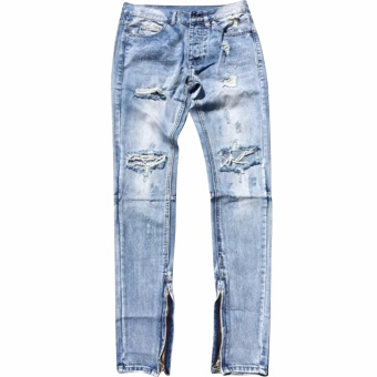 Men Vintage Casual Ripped Broken Hole Jeans Denim Pants(Light Blue) - intl  