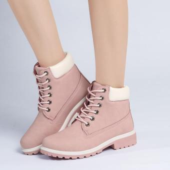 Menggantung-Qiao Fashion Wanita Pergelangan Kaki Martin Boots Sepatu Tempur Militer Berwarna Merah Muda  