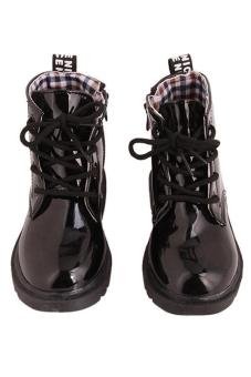Menggantung-Qiao Gaya Fashion Anak Martin Unisex Kotak-Kotak Sepatu Boots Sepatu Kets Hitam  