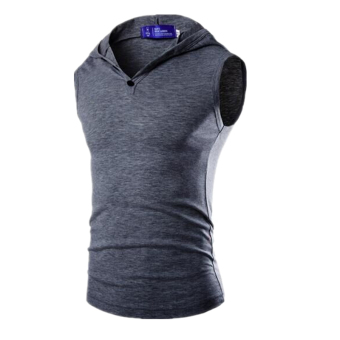 Men's Button-down Collar Sleeveless Hooded Vest Shirt (Dark grey)  
