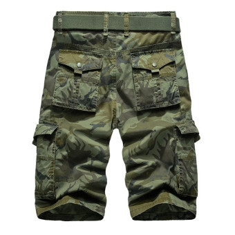 Men's Camouflage Cotton Loose Fit Multi Pocket Shorts(Army Green)  