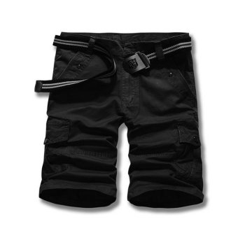 Men's Casual 100% Cotton Multi-Pocket Outdoor Cargo Shorts (Black)  