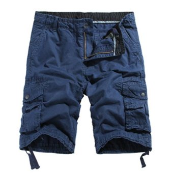 Mens Casual Cargo Shorts Multi Pocket Style High Quality Cotton Washing Shorts (Royal Blue) - intl  