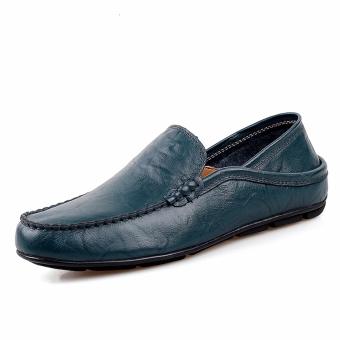 Men's casual shoes, driving shoes, soft and comfortable, young man?fashion leisure?leather peas shoes(blue) - intl  
