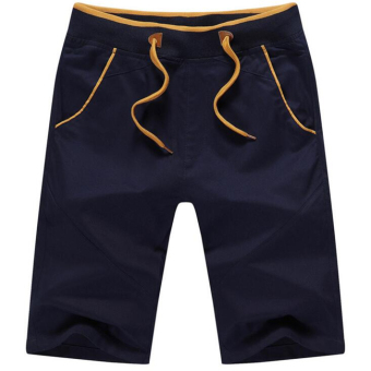 men's casual shorts pure color sport shorts mens cargo boardshorts cotton bermudas(Dark blue) - intl  