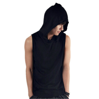Men's Casual Sleeveless Hoodie Cotton T Shirt (Black) - Intl - intl  