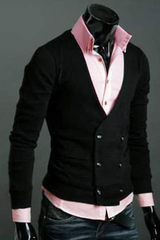 Men'S Casual Slim Cotton Sweaters Long Sleeve V-Neck Top Jacket Coat Cardigan (Black) - intl  