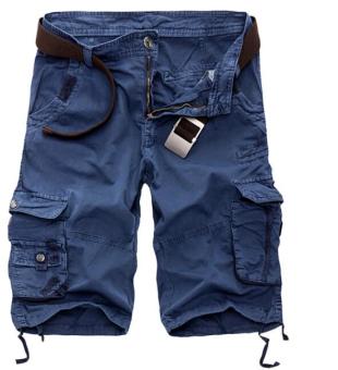 Mens Casual Slim Fit Cotton Solid Multi-Pocket Cargo Camouflage Shorts(Blue) - intl  