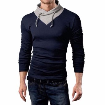 Mens Casual Slim Fit Turtleneck Long Sleeve Sweater Tops(Navy Blue)XXL - intl  