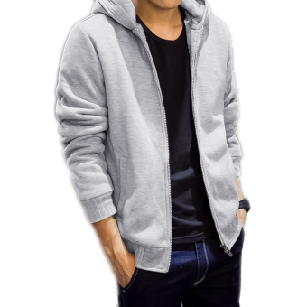 Men's Casual Slim Solid Color Plus Velvet Hooded Cardigan Hooded Hoodies - Intl  