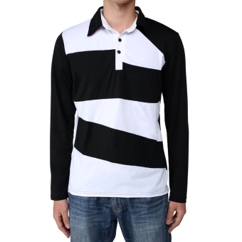 Mens Casual Stylish Slim Fit Long Sleeve V-Neck Lapel Polo Shirts Black (EXPORT)  