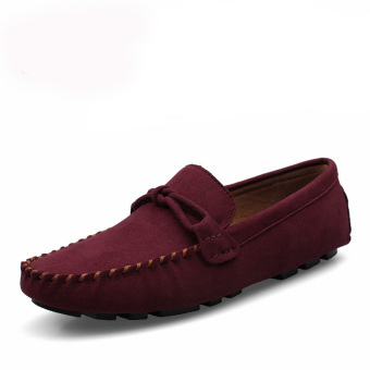 Men's Cow Suede Leather Driving Shoes Breathable Moccasin-gommino(Red) - intl  