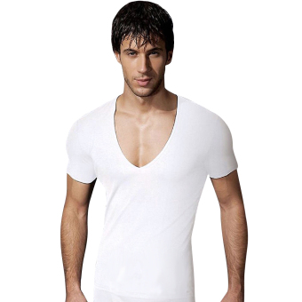 Men's Deep V Neck T-Shirt Silm Undershirt White - Intl - Intl  