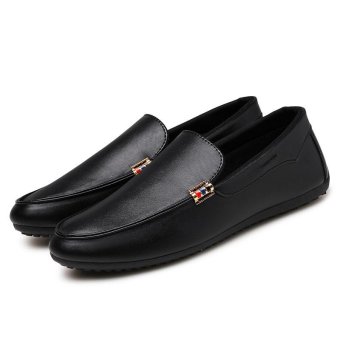 Men's Driving Shoes Fashion Casual Flat Shoes Slip-Ons & Loafers Leather Shoes(Black) - intl  