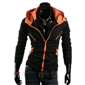 Men's False Two-piece Hoodies with Double Zippers Hooded Jackets Outerwear black - intl  