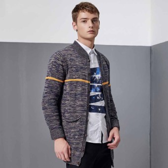Men's Fashion Casual Cardigan Fleece Sweater Long Sleeve Autumn Coats(Dark Blue) - intl  