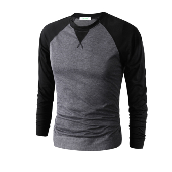 Men's fashion casual round neck long-sleeved T-shirt dark grey  