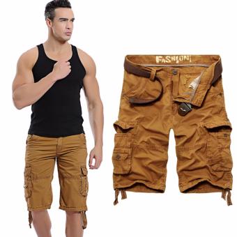 Men's Fashion Casual Summer Overalls Multi Pocket Zipper Designer Shorts Pants (Yellow) - intl  