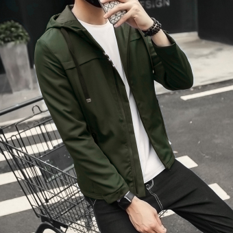 Men's Fashion Hooded Jacket Slim Coat Dark Green - intl  