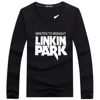 Men's Fashion Long-sleeved O-neck Letters Printing T-shirt (Black)  