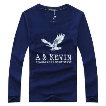 Men's Fashion Long-sleeved O-neck Printing Eagle T-shirt (Dark blue)  