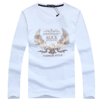 Men's Fashion Long-sleeved O-neck Printing Gold Wings T-shirt (White)  