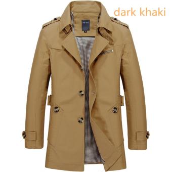 Men's Fashion New Winter Jeep Casual Jacket Long Paragraph Cotton Washed Large Code Coat (Khaki) - intl  